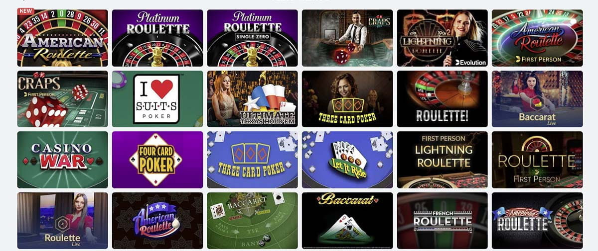 The table games catalogue
in BetRivers Casino PA