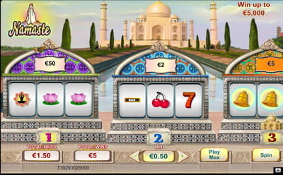 Scratch Card Game with Indian Design Theme and Slot Machine Displaying a Win of £5