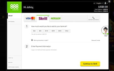 Choose the Deposit Method and the Amount