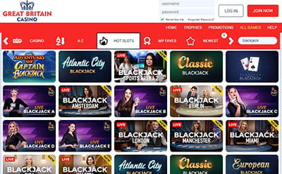 Great Britain Casino Blackjack Selection