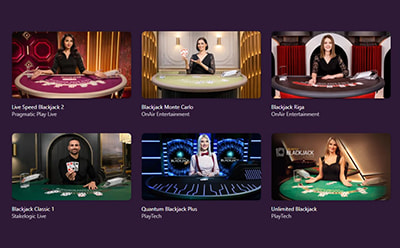 The blackjack selection at Pink Casino