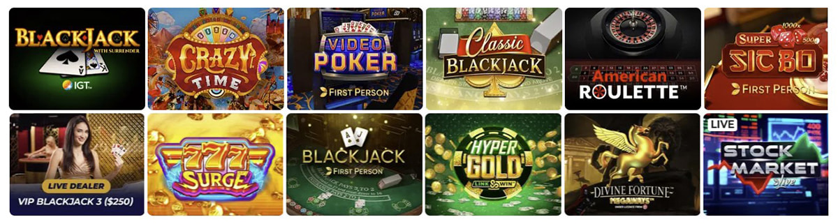 The table games catalogue in Spin Palace Casino PA