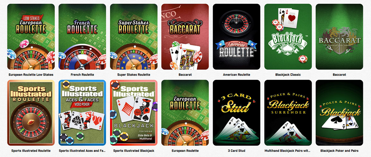 The table games catalogue in Sports Illustrated MI