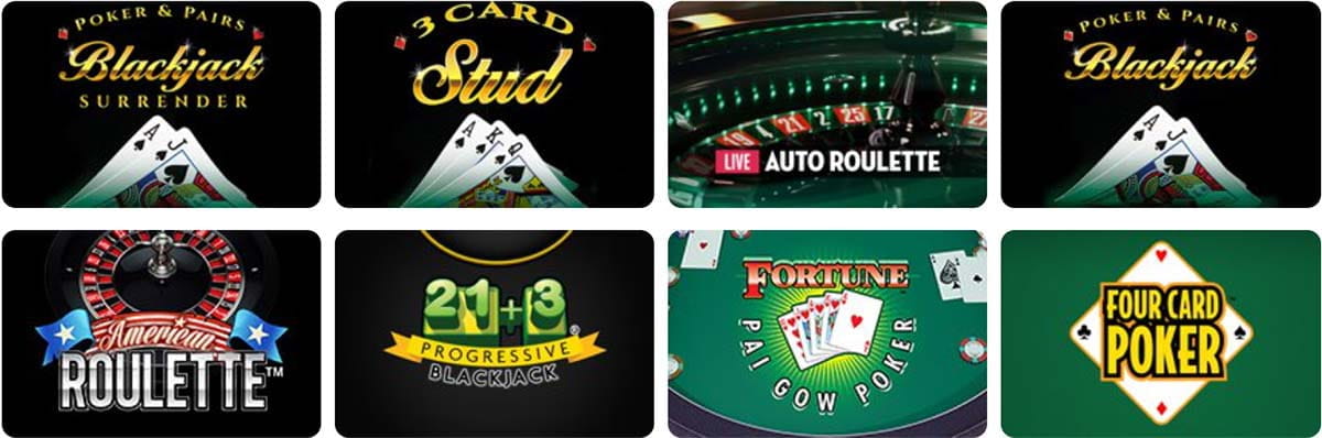 The table games catalogue
in Tropicana NJ