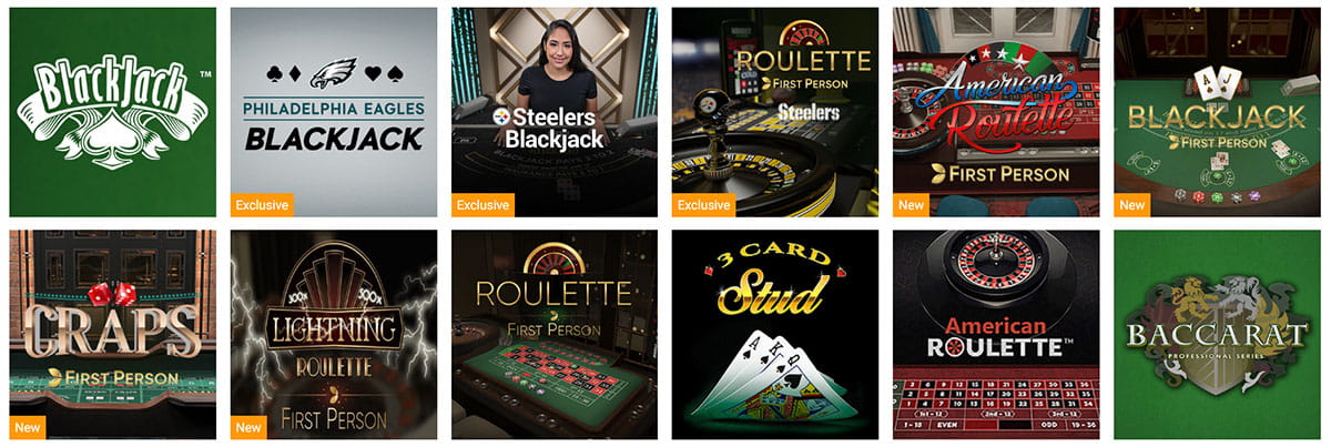 The table games catalogue in Unibet casino PA