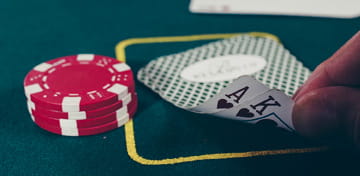 A picture of chips, dice and cards
