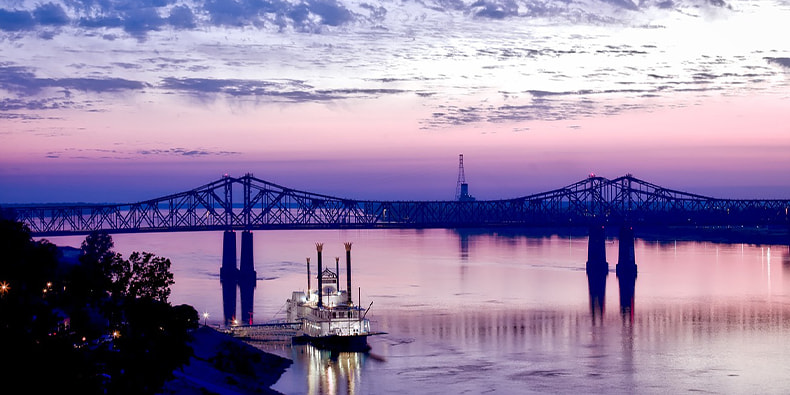 Riverboat casino at sunset